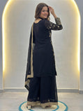 Elegant Black Embroidered Kurta Palazzo Set with Dupatta