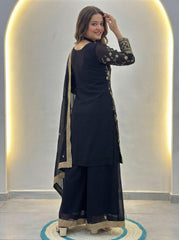 Elegant Black Embroidered Kurta Palazzo Set with Dupatta