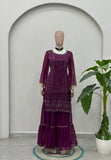 Plum Purple Mirror Work Kurta Set with Sharara