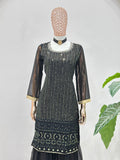 Black Mirror Work Kurta Sharara Set with Designer Dupatta