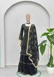 Black Mirror Work Kurta Sharara Set with Designer Dupatta