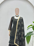 Black Mirror Work Kurta Sharara Set with Designer Dupatta