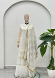 Elegant Ivory White Mirror Work Kurta Sharara Set with Organza Dupatta