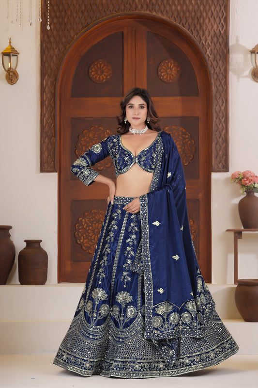 Navy Blue Royal Embroidered Lehenga