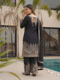 Royal Black Embroidered Suit Set with Elegant Dupatta