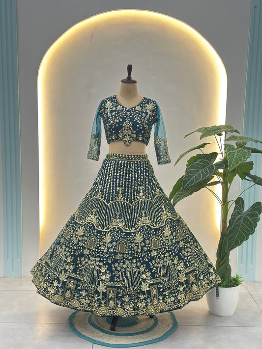 Royal Teal Green Designer Lehenga