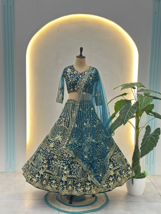Royal Teal Green Designer Lehenga