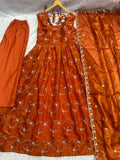 Royal Orange Anarkali Suit Set with Elegant Dupatta