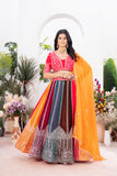 Multicolor Panel Lehenga with Red Choli & Yellow Dupatta