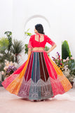 Multicolor Panel Lehenga with Red Choli & Yellow Dupatta