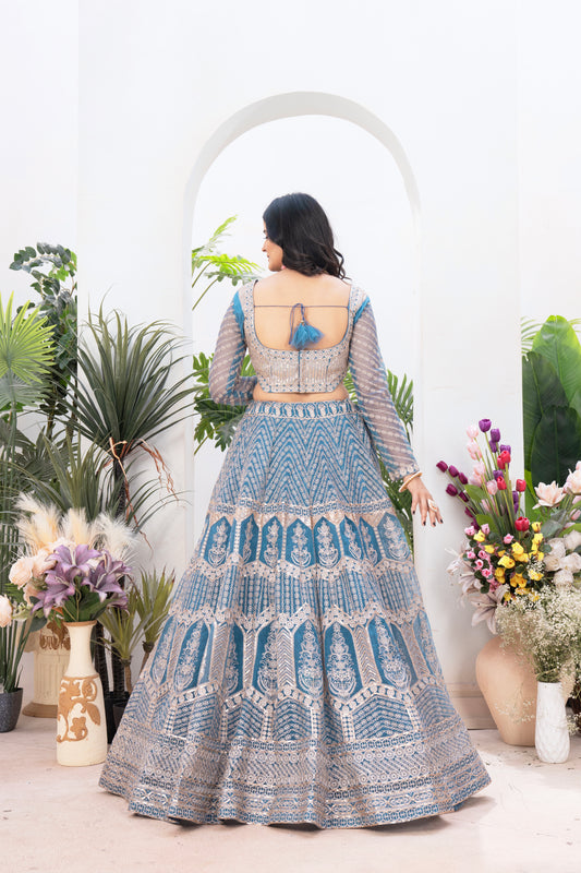 Sky Blue Designer Lehenga with Heavy Silver Embroidery