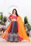 Multicolor Panel Lehenga with Red Choli & Yellow Dupatta