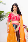 Multicolor Panel Lehenga with Red Choli & Yellow Dupatta
