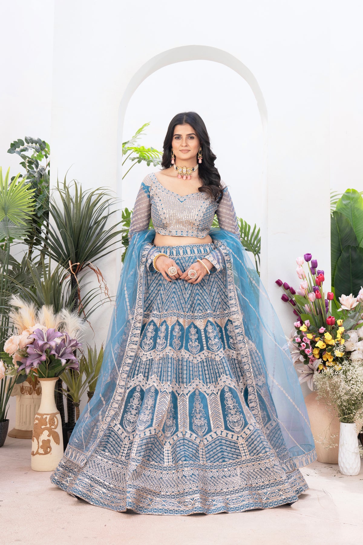 Sky Blue Designer Lehenga with Heavy Silver Embroidery