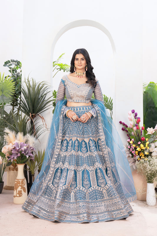 Sky Blue Designer Lehenga with Heavy Silver Embroidery