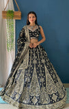 Royal Black Bridal Lehenga Choli with Heavy Golden Embroidery