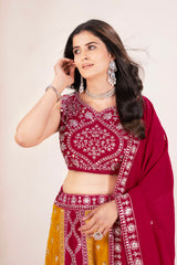 Pink & Mustard Dual-Tone Lehenga with Heavy Embroidery