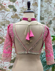 Coral Pink Geometric Zari Lehenga