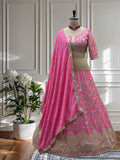 Coral Pink Geometric Zari Lehenga