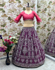 Royal Purple Bridal Lehenga with Dual-Tone Dupatta