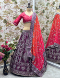 Royal Purple Bridal Lehenga with Dual-Tone Dupatta