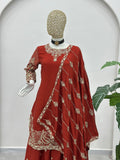 Royal Red Embroidered Kurta Palazzo Set with Dupatta