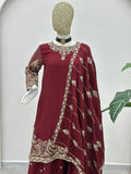 Royal Maroon Embroidered Kurta Palazzo Set with Dupatta
