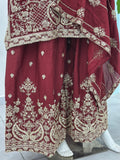 Royal Maroon Embroidered Kurta Palazzo Set with Dupatta
