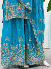 Elegant Teal Blue Embroidered Kurta Set with Dupatta