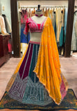 Multicolor Panel Lehenga with Red Choli & Yellow Dupatta