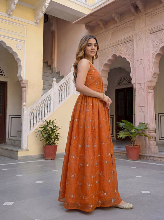 Royal Orange Anarkali Suit Set with Elegant Dupatta