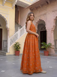 Royal Orange Anarkali Suit Set with Elegant Dupatta
