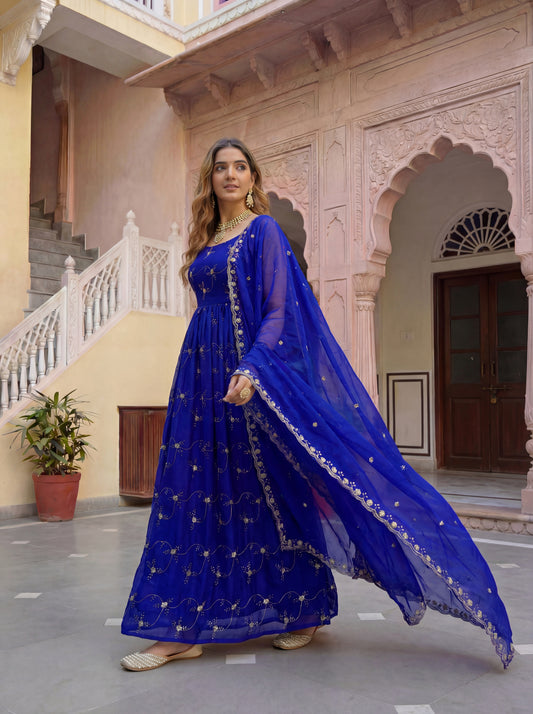 Royal Blue Anarkali Suit Set with Elegant Dupatta