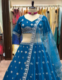 Teal Blue Designer Lehenga with Heavy Silver Embroidery