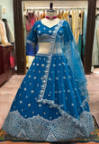 Teal Blue Designer Lehenga with Heavy Silver Embroidery