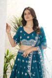 Teal Blue Designer Lehenga with Heavy Silver Embroidery