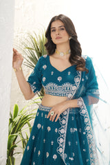 Teal Blue Designer Lehenga with Heavy Silver Embroidery