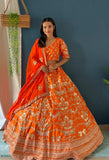 Royal Orange Bridal Lehenga Choli with Heavy Golden Embroidery