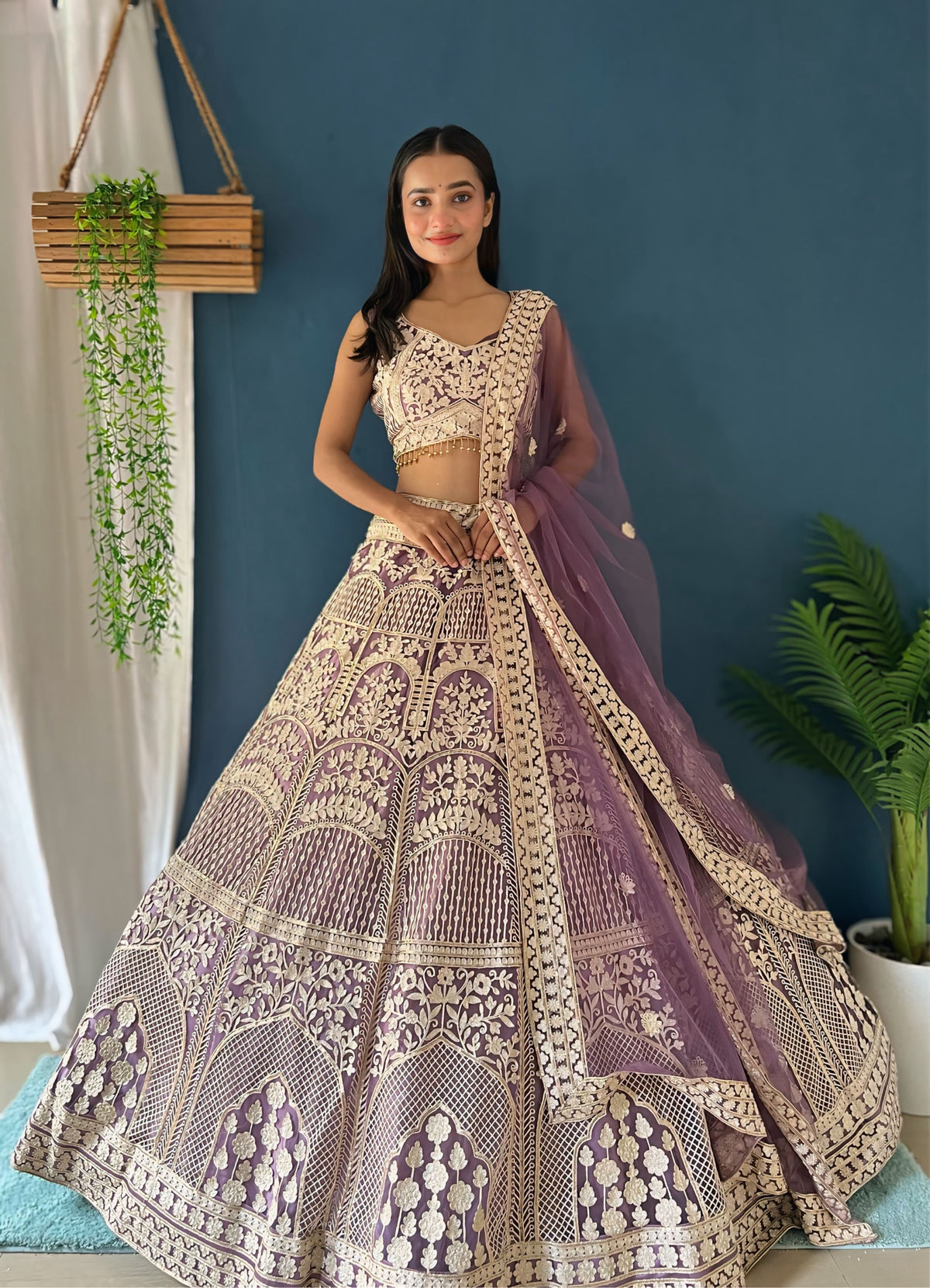 Premium Lavender Bridal Lehenga Choli with Heavy Embroidery & Dupatta