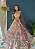 Premium Lavender Bridal Lehenga Choli with Heavy Embroidery & Dupatta