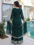 Emerald Green Embroidered Kurta Set with Heavy Dupatta