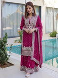 Royal Wine Embroidered Kurta Set with Heavy Dupatta