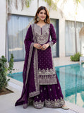 Royal Purple Embroidered Kurta Set with Heavy Dupatta