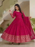Rani Pink Anarkali Suit with Embroidered Border Dupatta