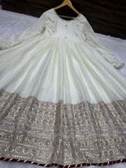 Royal Ivory Anarkali Gown with Zari Border Dupatta