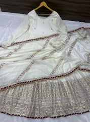 Royal Ivory Anarkali Gown with Zari Border Dupatta