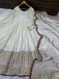 Royal Ivory Anarkali Gown with Zari Border Dupatta