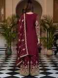 Royal Maroon Embroidered Kurta Palazzo Set with Dupatta