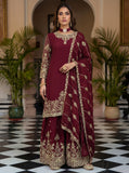 Royal Maroon Embroidered Kurta Palazzo Set with Dupatta