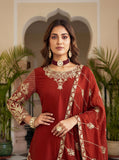 Royal Red Embroidered Kurta Palazzo Set with Dupatta
